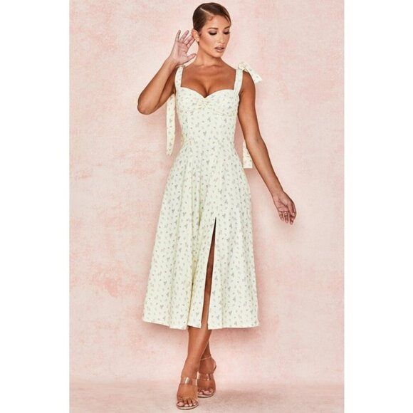 💕HOUSE OF CB💕 Alicia Midi Sundress ~ Lemon Floral Print Large - Picture 1 of 16